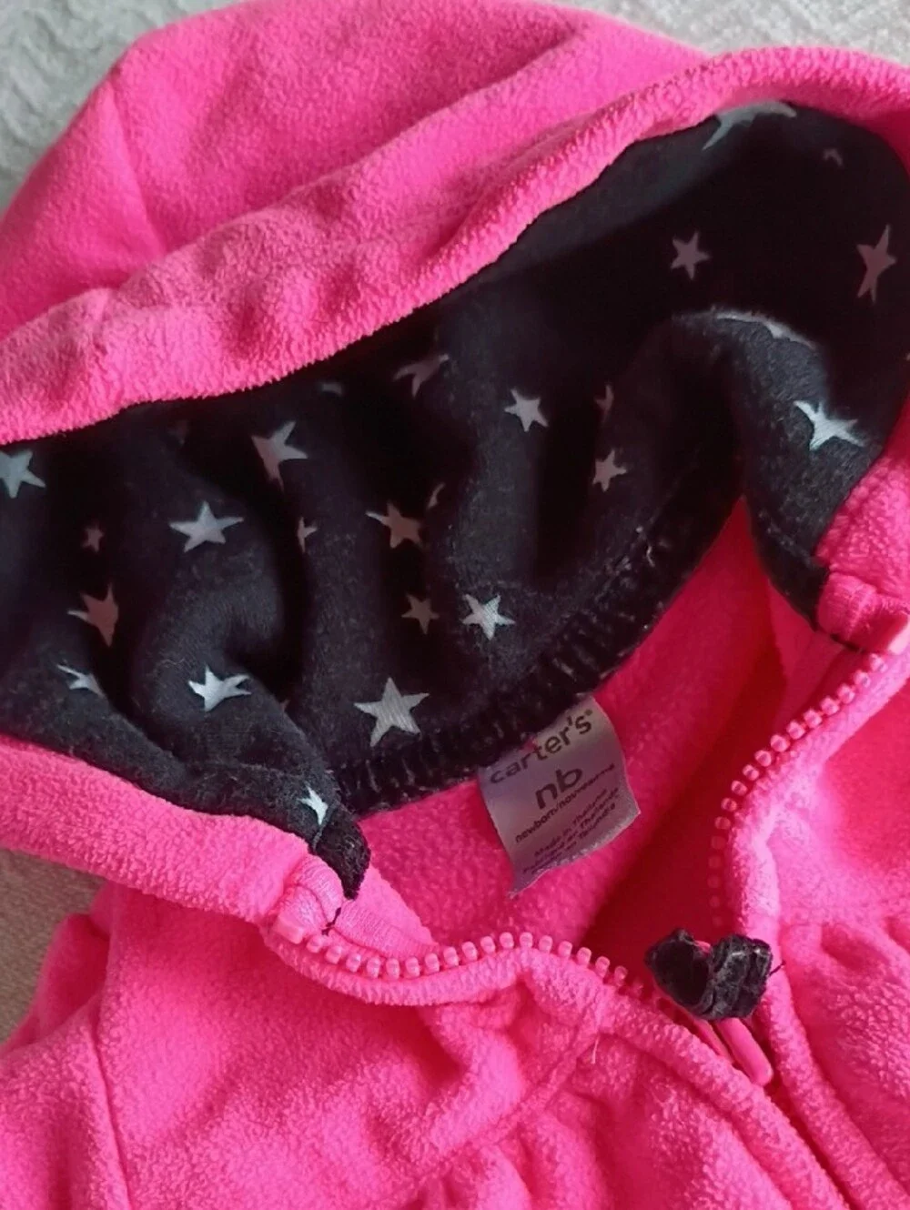 Carter's Bright Pink Fleece Hooded Baby Jacket with Star-Lined Hood